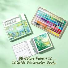 1 Set Mini Portable Acrylic Watercolor Paint Travel Painting Notebook, Compact & Delicate Painting Supply Kit - Portable For Outdoor Sketching, Perfect For Adult Painting - Multicolor - View 10