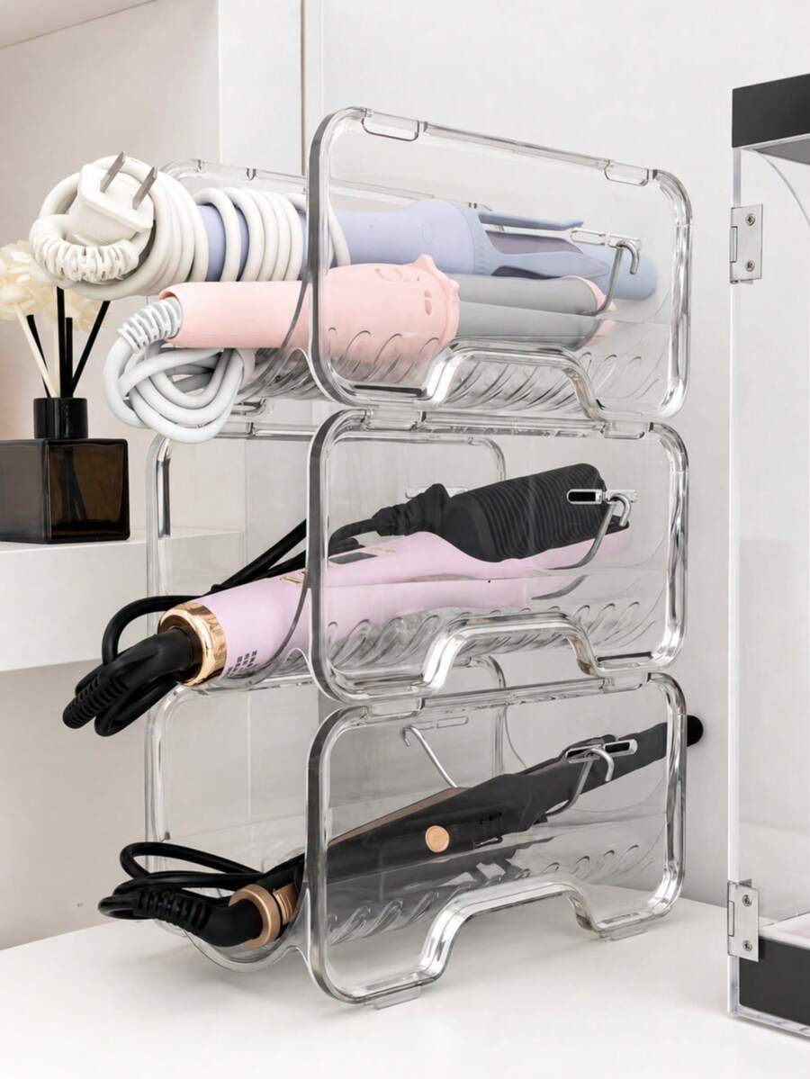 1pc Upgraded Stable Minimalist Style Transparent Hair Tool Organizer | High Transparency Durable Material Wall Storage Rack, Specifically For Hot Styling Tool Storage | Modern Bathroom Space-Saving Essential