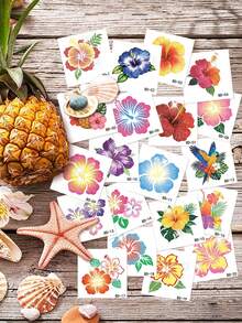 STARTTOOS 20pcs/20 Sheets Summer Beach Hibiscus Flower Pattern Temporary Tattoo Stickers, Waterproof Realistic Tattoo Decals For Kids DIY Birthday Party Christmas Gift Holiday Events - Multicolor - View 7