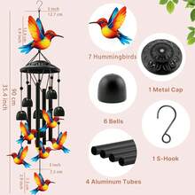 Outdoor Hummingbird Wind Chime, Black Metal Outdoor Wind Chime, Suitable For Women/Men Hummingbird Decor, Garden/Yard Decoration, Gift For Grandmother/Mother's Anniversary/Birthday, Durable Outdoor Wind Chime. Halloween, Christmas Decorative Wind Chime - one-size - View 7