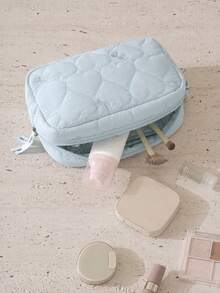 1/4pcs Heart-Shaped Quilted Makeup Bag, Blue Home Storage Bag With Zipper, Sweet Cute Bow Makeup Bag Set, Multi-Functional Travel Toiletry Bag, Can Store Skincare Products, Portable Sorting Storage Bag, Suitable For Home, Travel, Dorm, Foam Quilted Beauty Bag, Back To School Essential, Women's Clutch - Blue - View 11