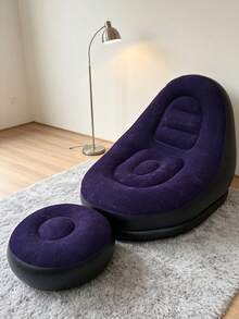 1 Set Flocked Inflatable Lounge Chair With Footstool, Portable Inflatable Sofa Chair, Suitable For Living Room, Bedroom, Dorm, Gaming And Relaxation - Multicolor - View 14