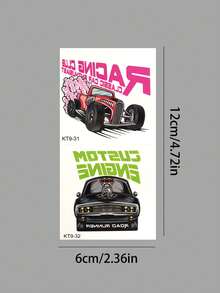 14 piezas Pegatinas de tatuajes temporales de coches de carreras de dibujos animados, resistentes al agua y de larga duración, tatuajes para fiestas festivas - Multicolor - Ver 9