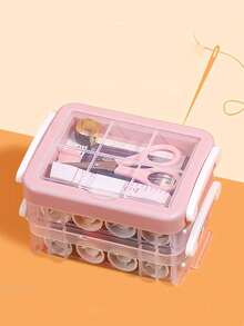 Portable Home Sewing Kit, Multi-Layer Creative Needle & Thread Box, Suitable For Beginners, Travelers And Adults, Includes Hand Sewing Repair Tools And Accessories, Sewing Supplies, Including Various Colors Of Thread, Needles, Seam Rippers, Scissors, Thimbles, Etc. Home Sewing Set, Multi-Function Needle & Thread Box, Storage Bag, High-End Sewing Kit, Student Dorm Portable Travel Accessory - Pink - View 4