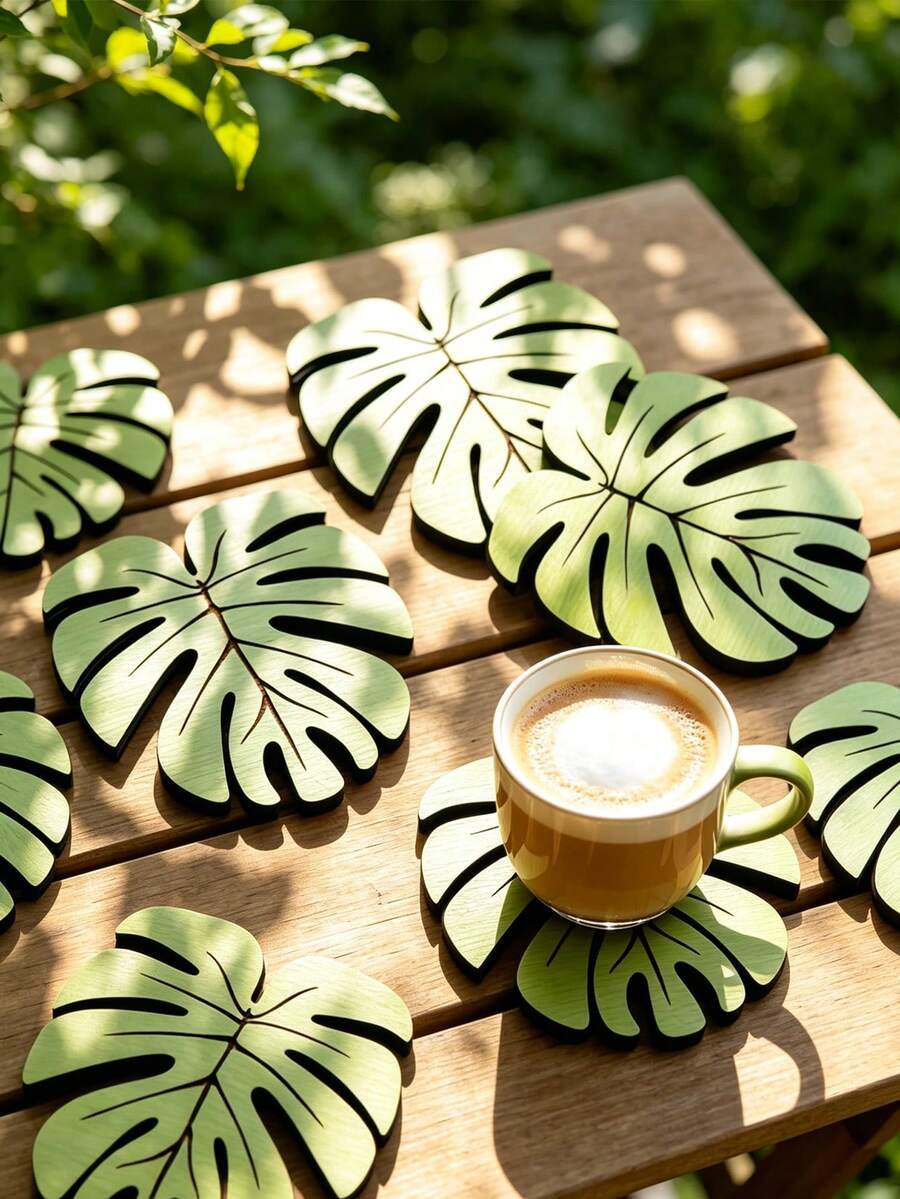 6/4/1 Pc Turtle Leaf Coaster, Exotic Tropical Pattern Table Cushion Use For Living Room Desktop Arrangement With Delicate Vein Detail, Room Decor, Party, Christmas Decor, Fall Home Decor - Multicolor - View 1