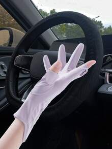 Women's Summer UV Protection Thin Fingerless Mid-Length Ice Silk Driving & Cycling Gloves, Touchscreen Compatible Anti-Slip - A - View 8