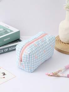 A Exquisite Checkered Bow Pattern Portable Pencil Case, Desktop Organizer Storage Bag, Stationery Storage Pencil Case, Back To School, First Day Of School - Multicolor - View 25
