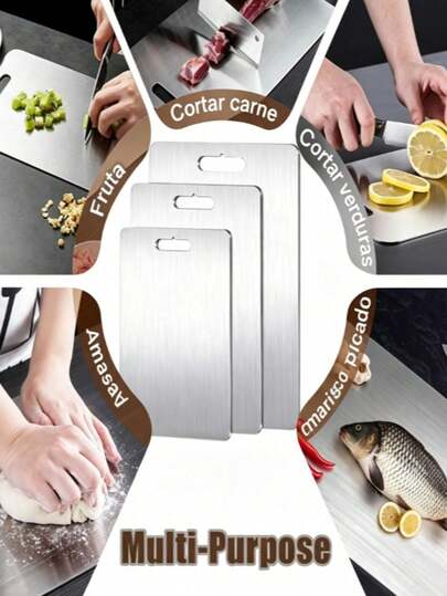 3pcs Stainless Steel Cutting Board Set, Ultra-Thin Metal Cutting Board, 304 Non-Stick Cutting Board, Suitable For Meat, Fruit And Vegetables, Dishwasher , Professional Grade