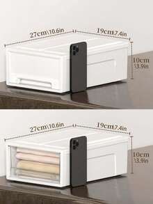 1pc Stackable Transparent Drawer Storage Box, Desktop Stationery Organizer, Wardrobe Underwear & Clothing Storage Bin - Multicolor - View 8