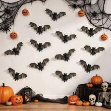 12pcs 3D Realistic Vintage Bat Wall Stickers, Halloween Theme Bat Wing Decals, Suitable For Home Wall Decor And Window Holiday Decoration - Multicolor - View 6