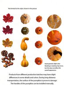 50pcs Artificial Harvest Pumpkin Set, Thanksgiving Autumn Home Decor, Includes Faux Pumpkins, Gourds, Acorns And Maple Leaves, Suitable For Harvest Thanksgiving Decoration, Autumn Home Farmhouse Style Decor, Autumn Wedding Table Centerpiece Decoration - 50p Set - View 10