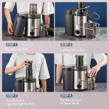 QCen Powerful Centrifugal Juicer, 500W, With Wide Mouth 3" Feed Chute For Fruits & Vegetables – Easy To Clean, Stainless Steel, Red, Ideal For Everyday Juicing And Fast Morning Drinks - 黑色 - 查看 5