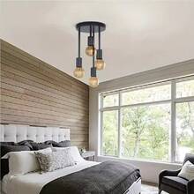 4 Heads Industrial Pendant Lighting Adjustable Hanging Light Fixture Vintage Farmhouse Pendant Light With Metal Caged E26 Base For Kitchen Island Dining Room Living Room(Excluding Light Bulbs) - Black - View 8
