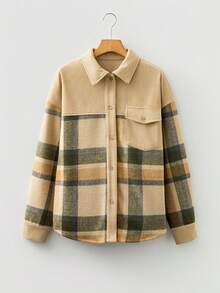Acelitt Women's Plaid Corduroy Long Sleeve Shirt Jacket, Button Front Design, Perfect For Spring And Autumn - Multicolor - View 3