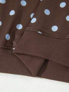 Acelitt Women's Casual Polka Dot 2 Pieces Set, Drawstring Design, Ribbed Knit, Round Neck, Suitable For Spring And Autumn - Brown - View 7