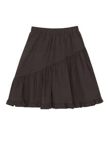 Rok Mini A-Line Wanita Gaya Jepang dengan Pinggang Elastis dan Hem Berumbai Asimetris - Grey - View 3