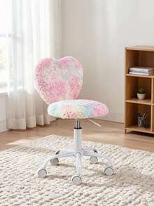 WAHSON OFFICE CHAIRS 1PC Faux Fur Study Desk Chair For Teenagers Height Adjustable Swivel Computer Chair Armless With Heart-Shaped Backrest Kids Chair - 粉色 - 查看 7