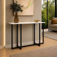 Aparador Buffet Industrial Classic MDF Pé Preto em Aço Mesa Lateral Sala De Estar e Cantinho do Café - Branco - Visão 1
