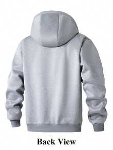 Casual Retro Thermal Lined Hooded Jacket Men's Winter Versatile Sports Hoodie - Light Grey - View 3