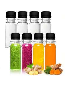3 Packs Small Plastic Bottles With Screw Caps, For Liquids, Juices, Health Drinks - Ginger Shot Bottles - Reusable/Leakproof/Freezable Clear Mini Bottles, 2 Oz Plastic Containers With Lids - Black - View 2