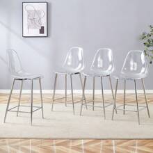Set Of 2 Transparent Bar Stools, With Silver/Gold/Black Metal Frame, Modern Design Chairs For Kitchen, Bar Or Dining Room (Chairs Only, No Table) - Silver + Plastic - View 3