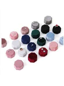 1 Elegant Hexagon Velvet Ring Display Box, White Engagement And Wedding Set Keepsake Box, Double Slot Ring Organizer, Valentine's Day Gift - Jewelry Box - View 2