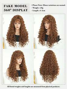 7JHH WIGS Striking Afro Kinky Gold-Brown Wigs For Women 24-Inch Long Loose Deep Wave Wig With Bangs, Synthetic Heat-Resistant Fiber Costume Wig For Daily Wear, Festivals Party Cosplay Use Accessories Gift - Brown - View 6