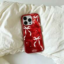 Casing Ponsel Anti Jatuh Motif Gletser Latar Belakang Merah dengan Pita Putih dan Motif Gletser untuk Musim Gugur/Dingin, Kompatibel dengan Apple 16/15 Pro Max/14/13/12 - MultiWarna - View 4