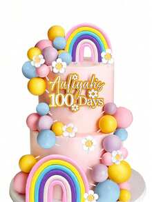 30pcs Rainbow Cake Toppers, Colorful Striped, Blue Pink Yellow Purple Foam Balls, Daisy Cake Baking Decorations, Suitable For Baptism, Gender Reveal Party, Birthday Party Daisy Theme Cake Decor, Fresh Sweet Cute Cake (Please Use With White Sticks) - Multicolor - View 5