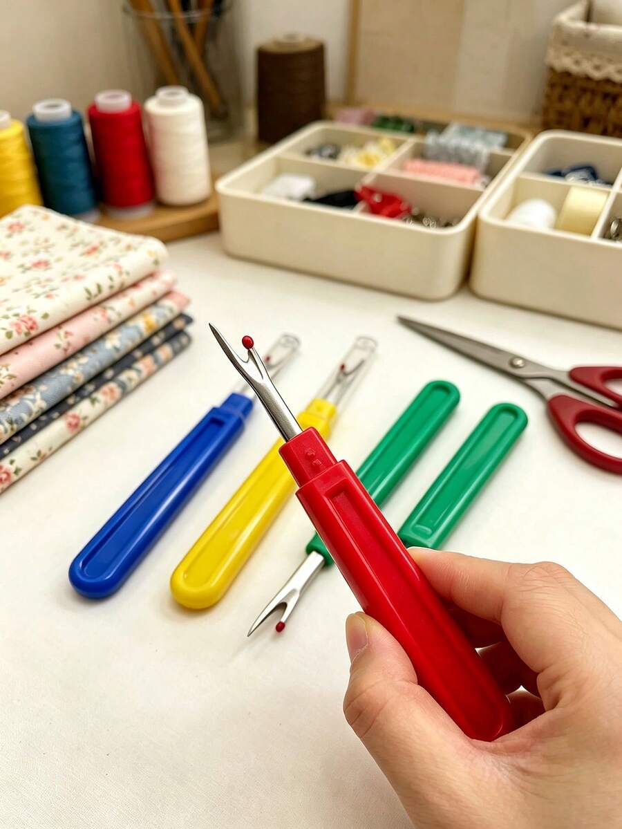 Large Curved Non-Slip Handle Seam Ripper, Sharp And Durable Blade, Ergonomic Grip For Effortless Use, Suitable For Sewing Professionals And Craft Enthusiasts, Widely Used For Quilting, Clothing Alteration, Fabric Repair, Cross Stitch And Various Needlework Rework - Large Colored Thread Remover - View 1
