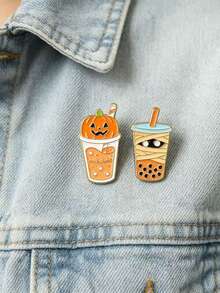 1pc Cute Halloween Brooch, Creative Little Ghost Pumpkin Paper Cup Pizza Alloy Badge Clothing Accessory, Backpack Jacket Decoration - Multicolor - View 4