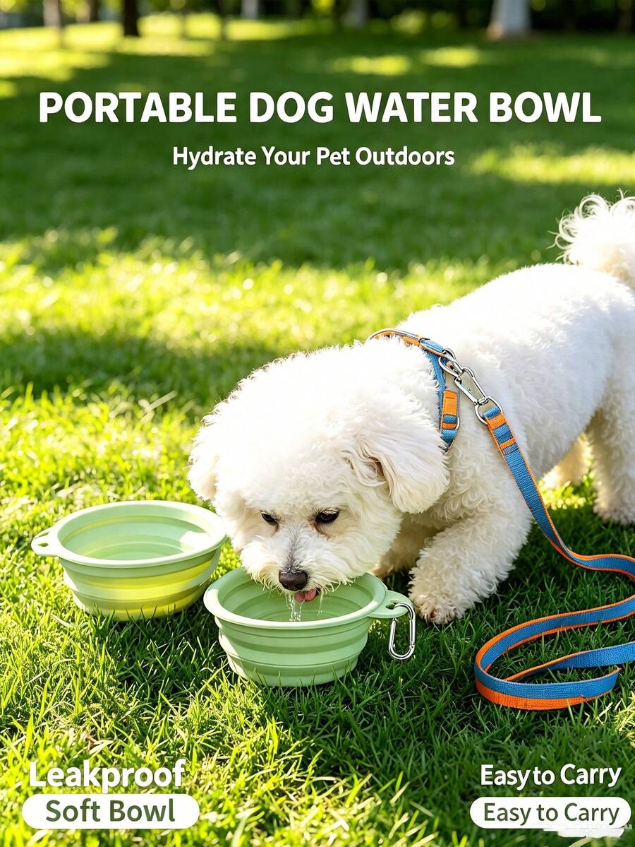 Bol d'alimentation et d'eau pliable en silicone pour animaux de compagnie avec clip mousqueton, bol de voyage portable et pliable pour chiens et chats, bol léger et étanche pour nourriture et eau pour animaux de compagnie pour la marche en plein air, la randonnée et le transport, répond aux besoins quotidiens d'alimentation en plein air - Multicolore - Voir 1