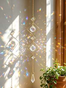 2pcs Geometric Crystal Suncatcher Prism Window Hanging, Boho Multicultural Light Catcher For Bedroom, Living Room, Balcony, Garden Or Porch Decor. - Multicolor - View 5
