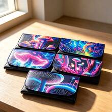 1PC Dark Dream Mushroom Storage Bag, PU Leather With Compartments, Portable, 5 Color Options, Neon Glowing Mushroom, Multi-Slot With Zipper, Portable Smoking Accessories Organizer - 1PC - View 6