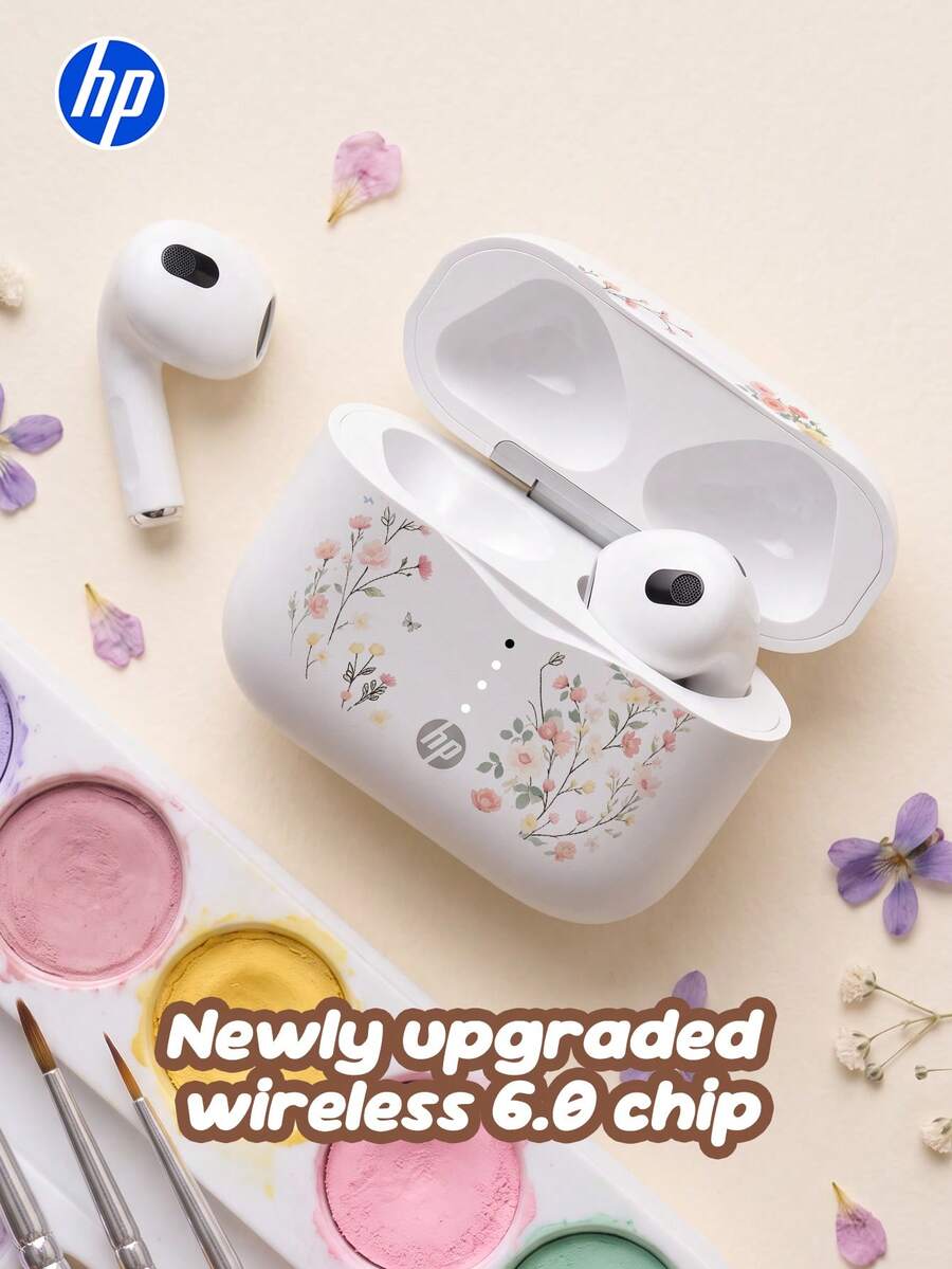 返校禮物---HP-H23ASE 無線半入耳式藍牙耳機，清新花卉枝條設計，藍牙 6.0 Type-C 充電，通話降噪，小巧便攜，佩戴舒適，適合運動與跑步，兼容手機/平板/筆記本電腦