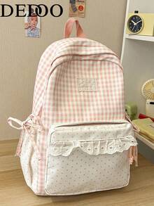 Dedoo Contrast Color Decor Large Capacity Backpack, Student School Bag, Suitable For University Campus, Travel, Shopping, Vacation, Back To School Season (Bead Color Random) - Pink - View 8