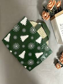 30/20/10/1pc Christmas Style Green Background Snow Tree Tote Bag/Gift Bag/Shopping Bag For Her/Him, Full Print White Christmas Tree And Snowflake Pattern, Rich And Fresh Christmas Atmosphere, Christmas Tree Shape Easy To Match - Multicolor - View 8