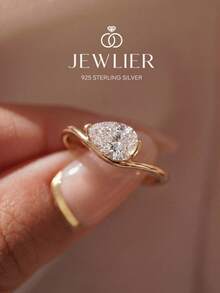 1 pieza Anillo de plata de ley 925 con onda de lágrima y cristal, joya exquisita y única, regalo adecuado para asistir a bailes, reuniones y fiestas - ondas de gotas de agua - Ver 2