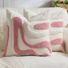 1件/2件組 半圓幾何圖案枕套，帆布圓形天鵝絨刺繡方形靠墊套，適用於臥室、客廳、沙發、露台、花園裝飾及日常使用，不含枕芯，尺寸 30*50cm/45*45cm，秋季裝飾，房間裝飾 - 粉色 - 查看 9