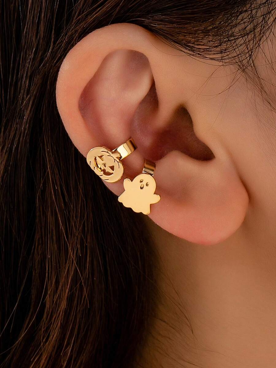 1pc Gold Metal Pumpkin Ghost Ear Clip, Fun Exquisite Gothic Punk Style, Suitable For Gifts, Holiday Parties Jewelry - Yellow Gold - View 1