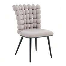 Light Gray Velvet Ball Chain Dining Chairs (Set Of 2) – Black Sprayed Metal Legs + Stable Support, Modern Luxury Style, Suitable For Dining Room, Living Room, And Dressing Areas - Light Grey - View 5