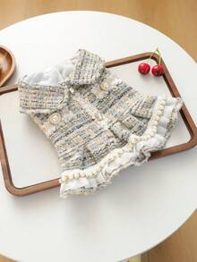 1PC 2026 New Pet Clothes For Small Dogs, Puppies And Cats, Cute Luxury Lady Style Sleeveless Collar Design Tweed -Inspired Dress - Multicolor - View 12
