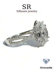 1pc Women's Wedding Ring, Oval Wrapped Ring, 3g S925 Sterling Silver, 1.5 Carat Moissanite, Bohemian Palace Style, Engagement/Wedding/Anniversary/Valentine's Day Gift, Comes With Moissanite Certificate And Elegant Gift Box - Silver - View 6