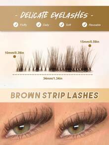6 Pairs Brown Mascara-Effect Cat Eye Faux Mink False Eyelashes, Long Fluffy Natural Reusable Soft Lashes, Comfortable Wear, Suitable For Daily Makeup - Brown - View 2