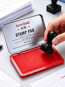 1pc Flip-Top Ink Pad Platform, Available In Red, Blue, Black And Purple. The Product Is Resistant To Sunlight And Does Not Fade, With Full And Even Ink Coverage Without Seepage, And Clear And Lasting Impressions. Suitable For Document Stamping/Signing/Marking/Daily Office Use, And You Can Purchase Ink Refill Separately. - Multicolor - View 1