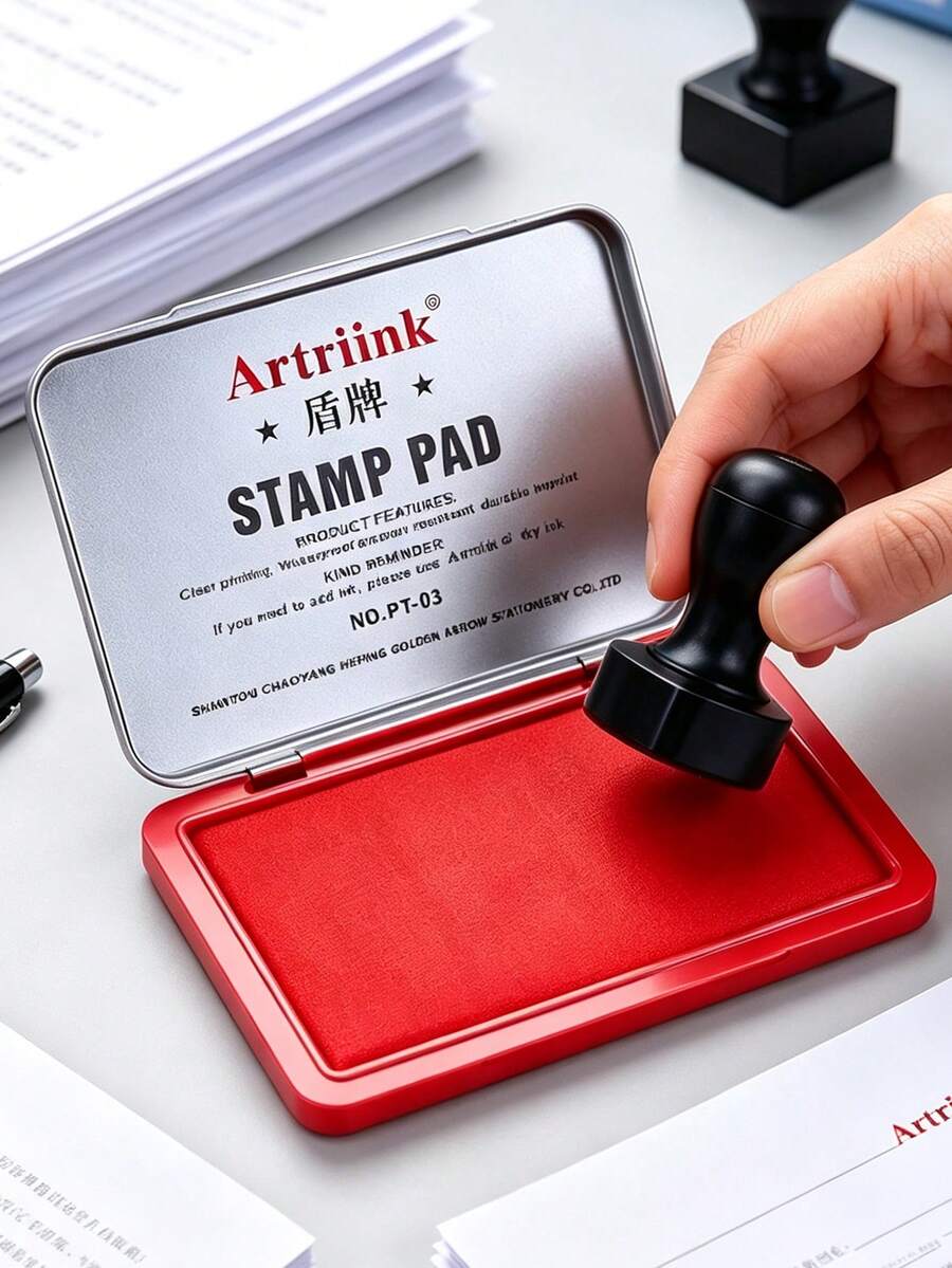 1pc Flip-Top Ink Pad Platform, Available In Red, Blue, Black And Purple. The Product Is Resistant To Sunlight And Does Not Fade, With Full And Even Ink Coverage Without Seepage, And Clear And Lasting Impressions. Suitable For Document Stamping/Signing/Marking/Daily Office Use, And You Can Purchase Ink Refill Separately. - Multicolor - View 1