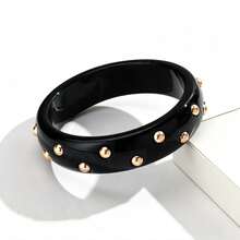1/3 Piezas Brazalete Redondo Geométrico de Resina con Estampado Tie-Dye de Arte Vintage, Estilo Femenino, Adecuado para Uso Diario, Regalo de Moda, Brazalete de Joyería de Moda Exagerada para Mujeres - Negro - Ver 3