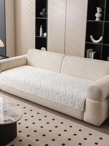 1PC Ultrasonic Process Solid Color Sofa Cover, Non-Slip Protection For Living Room Sofa, Suitable For Single To Four-Seater Sofas, White Textured Fabric For All Seasons, Living Room Essential | Minimalist Style Sofa Cover | Snug Fit Design, Dedicated Sofa Cover - White - View 8