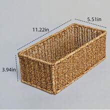 Rectangular Woven Storage Basket, Handmade Natural Seagrass Storage Box, Sturdy Open Decorative Container, Suitable For Bedroom Vanity, Bathroom Countertop, Kitchen Cabinet, Wardrobe - Multicolor - View 7