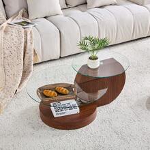 Modern And Minimalist Double-Layer Tempered Glass Coffee Table, Multi-Level Design, High-Quality MDF Support Structure With Black Wood Appearance. Various Colors To Choose From. - Transparent + Walnut + MDF+Glass - View 4